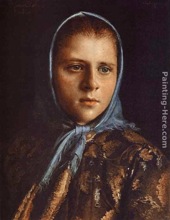 Russian Girl in a Blue Shawl painting - Ivan Nikolaevich Kramskoy Russian Girl in a Blue Shawl art painting